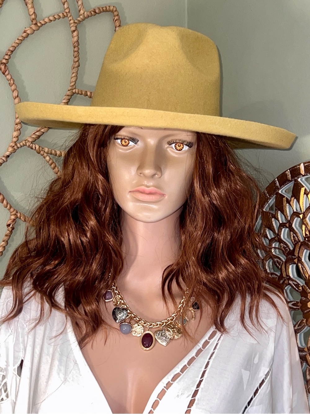 NWT Universal Thread Upturned Wide Brim Felt Fedora Hat Mustard Yellow - Picture 3 of 13